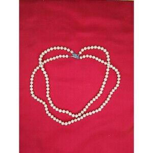 Double Strand Faux Pearl Necklace Sterling Clip Vintage 17''Long